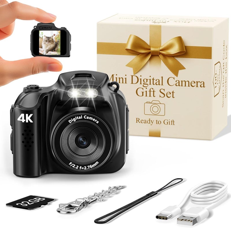 FLATIC Mini Keychain Camera –4K Digital Tiny Camera with 32GB Card & Elegant Gift Box, Fun Pocket-Sized Gadget for Kids & Adults, Collectible Gift for Travel, Birthdays & Stocking Stuffers, Black - Image 1